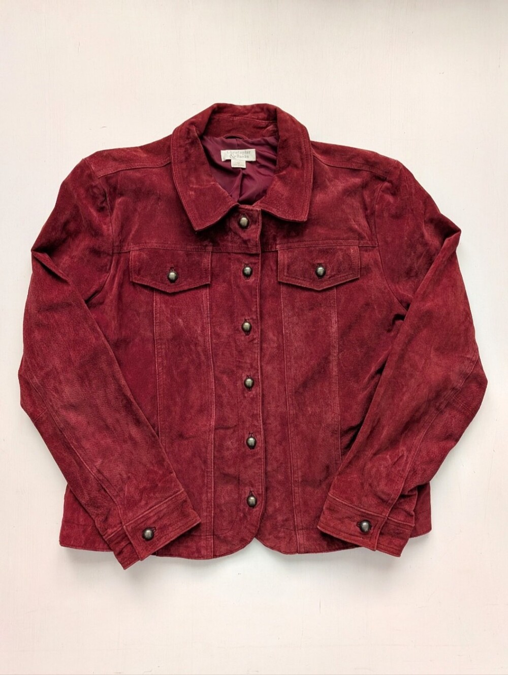 Maroon Burgundy 100% Suede Leather Christopher & Banks Jacket Size M